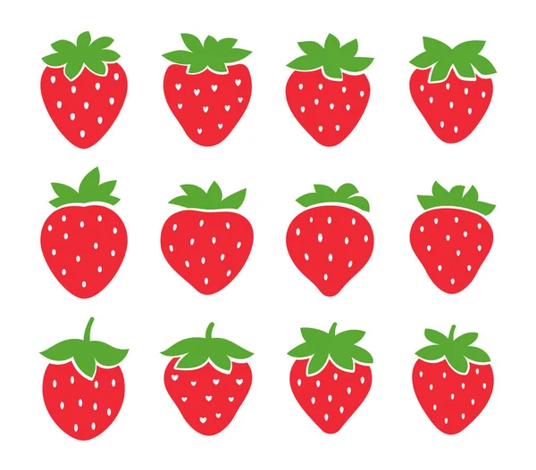 Κόκκινα Φρούτα Φράουλα Και Πράσινα Φύλλα Γλυκό Φρούτο Δίνει Μια — Διανυσματικό Αρχείο