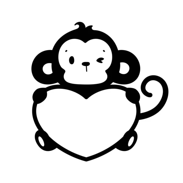 Silhouette Naughty Little Monkey Cute Animal Cartoons Kids — Stock Vector