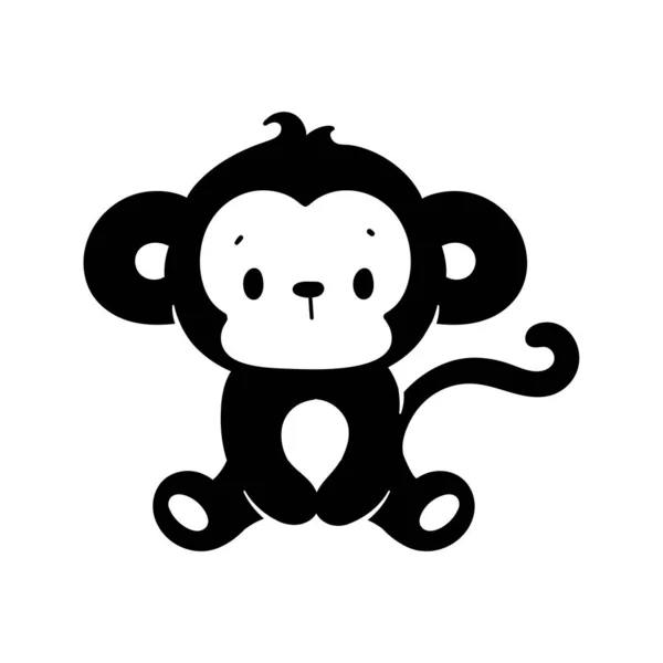 Σιλουέτα Ενός Άτακτου Λίγο Μαϊμού Χαριτωμένα Κινούμενα Σχέδια Ζώων Για — Διανυσματικό Αρχείο