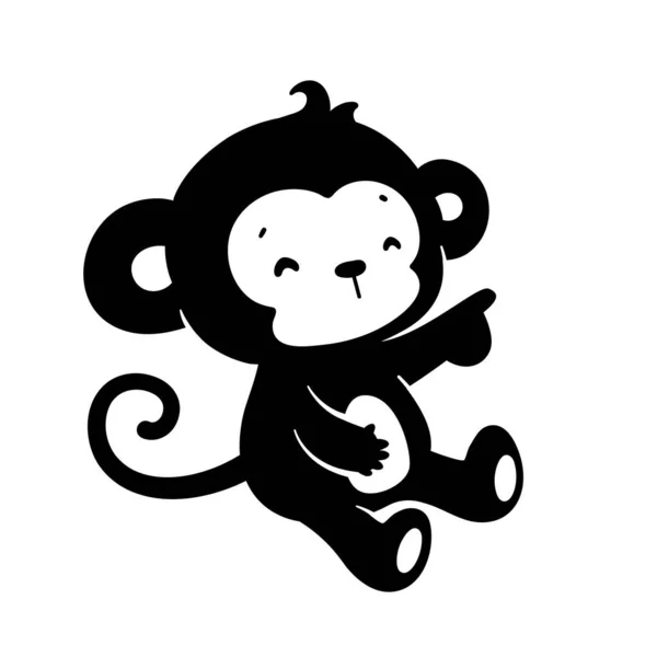 Silhouette Naughty Little Monkey Cute Animal Cartoons Kids — Stock Vector