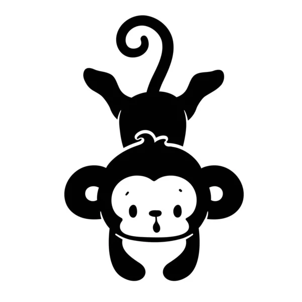 Silhouette Eines Frechen Kleinen Affen Niedliche Animal Cartoons Für Kinder — Stockvektor