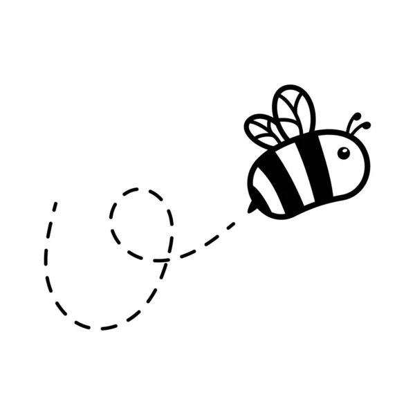 卡通可爱的小蜜蜂在点缀的线上飞来飞去 寻找甜蜜的蜂蜜 — 图库矢量图片