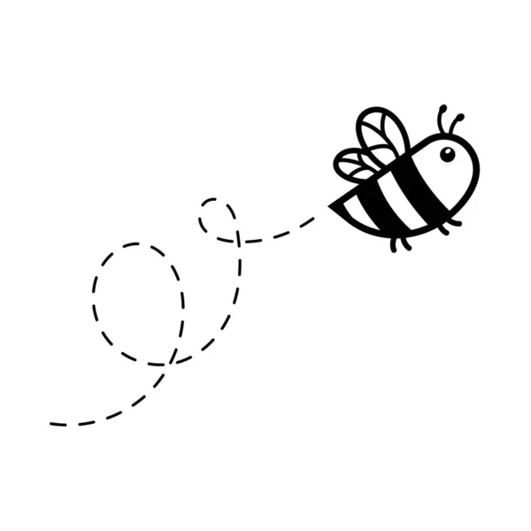 Cartoon Niedliche Kleine Biene Fliegt Auf Der Gestrichelten Linie Süßen — Stockvektor