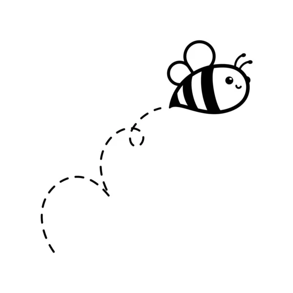 Desenho Animado Bonito Pequena Abelha Voando Linha Pontilhada Para Encontrar —  Vetores de Stock