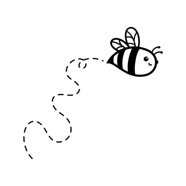 Мультфильм Милый Маленький Пчела Летает Пунктирной Линии Найти Сладкий Мед — стоковый вектор