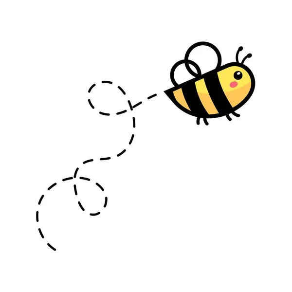 Kreslené Roztomilé Malé Včely Létající Tečkované Čáře Najít Sladký Med — Stockový vektor