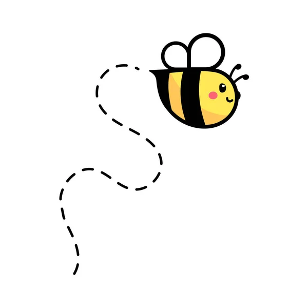 Мультяшна Мила Маленька Бджола Літає Пунктирній Лінії Щоб Знайти Солодкий — стоковий вектор