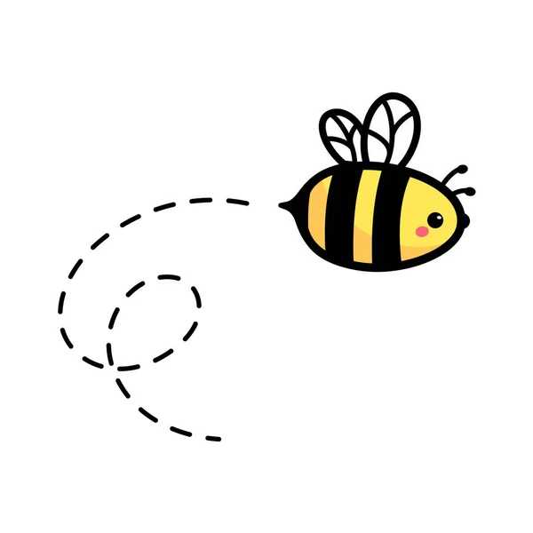 Kreskówki Cute Little Bee Latające Kropkowanej Linii Aby Znaleźć Słodki — Wektor stockowy