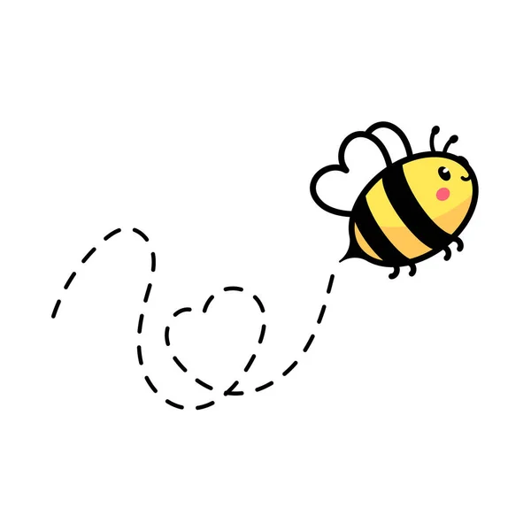 卡通可爱的小蜜蜂在点缀的线上飞来飞去 寻找甜蜜的蜂蜜 — 图库矢量图片