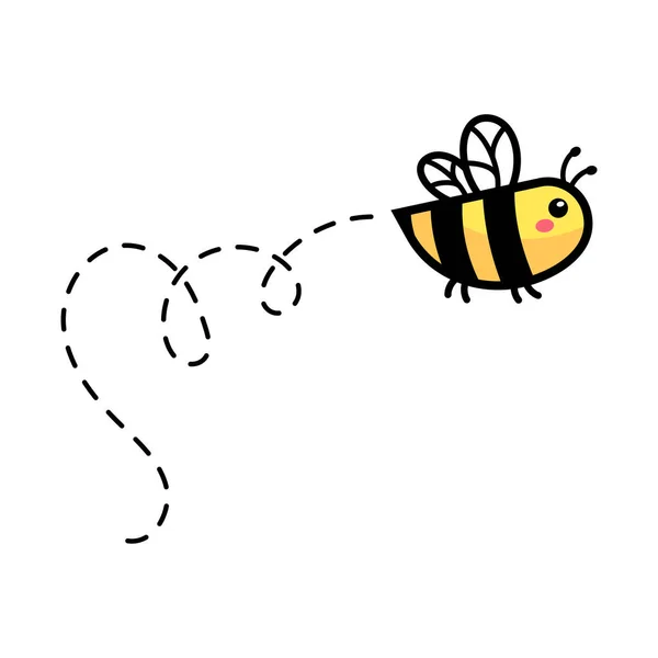 Kreskówki Cute Little Bee Latające Kropkowanej Linii Aby Znaleźć Słodki — Wektor stockowy