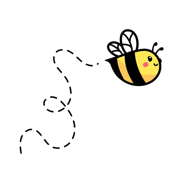 Kreslené Roztomilé Malé Včely Létající Tečkované Čáře Najít Sladký Med — Stockový vektor