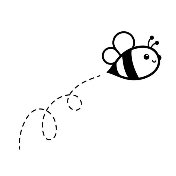 Cartoon Cute Little Bee Flying Dotted Line Find Sweet Honey — Stock Vector