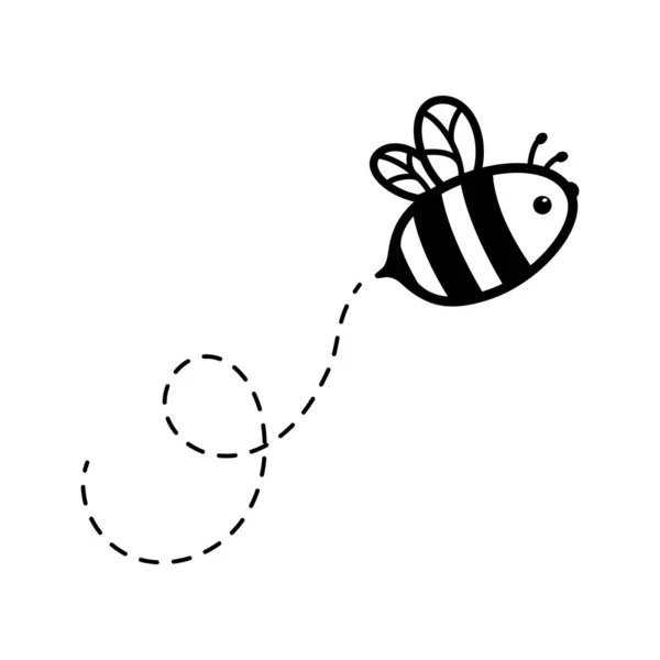 Dessin Animé Mignon Petite Abeille Volant Sur Ligne Pointillée Pour — Image vectorielle