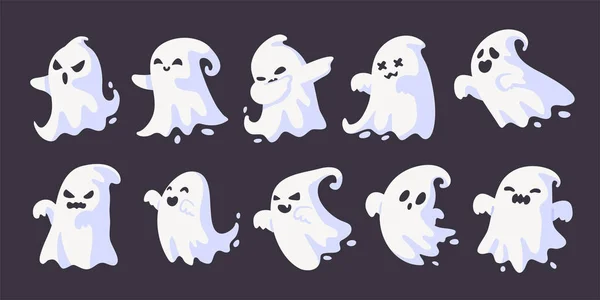 Cartoon Duch Bílém Plášti Plovoucí Straunt Vyděsit Lidi Halloween Noc — Stockový vektor