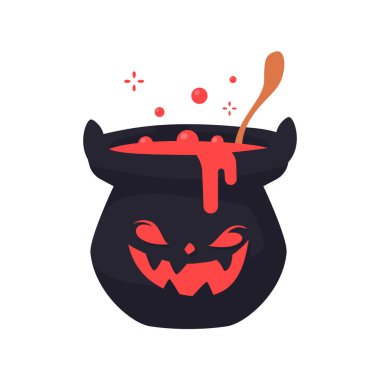 Cadıların Zehirli Kazanı. Korkunç Şeytanın Kazanı Cadılar Bayramı Dekorasyonu