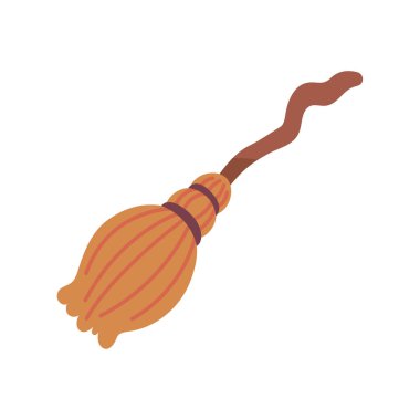 Cadılar Bayramı gecesi gökyüzünde uçmak için sihirli süpürge. Evi temizlemek için süpürge.