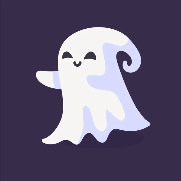 Cartoon Ghost White Robe Floating Haunt Scare People Halloween Night — Stock Vector