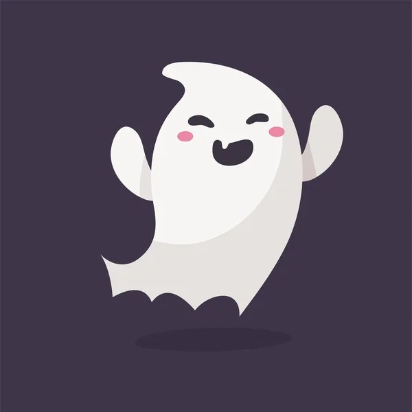Tecknad Spöke Vit Mantel Flytande Haunt Och Skrämma Människor Halloween — Stock vektor