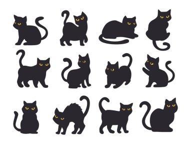 Gece ışıldayan sarı gözlü siyah bir kedinin silüeti..