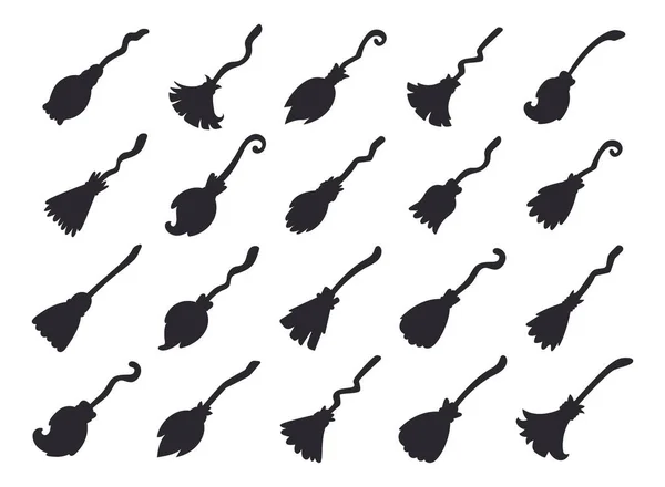 Witch Magic Broom Flying Sky Halloween Night Broom Cleaning House — Stock Vector
