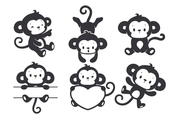 Sylwetka Niegrzeczny Mały Małpa Słodkie Kreskówki Zwierząt Dla Dzieci — Wektor stockowy