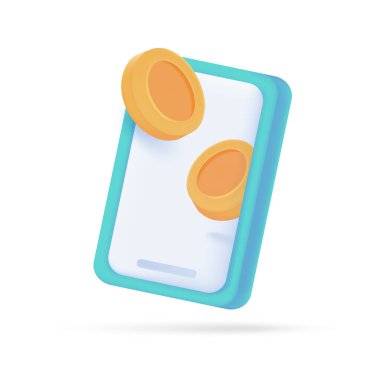 Telefondaki 3 boyutlu altın sikkeler online ödeme konsepti nakitsiz toplum