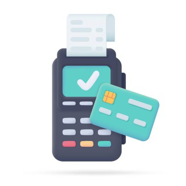 Kredi kartı geçiş makinesi 3D simgesi. Online kredi kartı ödemesi Nakitsiz Toplum tarafından. 3d illüstrasyon