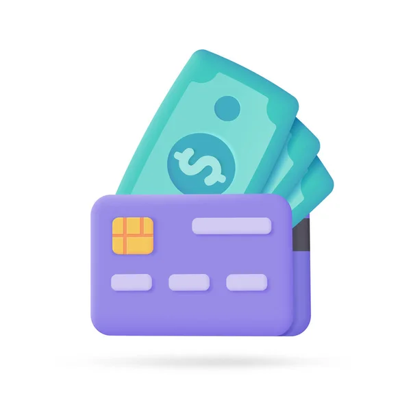 クレジットカードの3Dアイコン オンライン決済キャッシュレス社会クレジットカードでの安全な支払い 3Dイラスト — ストックベクタ