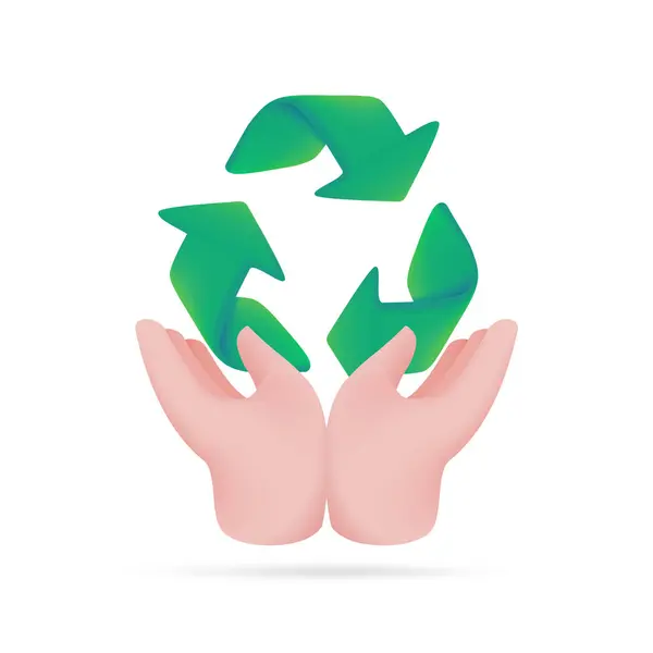 手のリサイクルシンボル地球のための廃棄物のリサイクルの概念 3Dイラスト — ストックベクタ