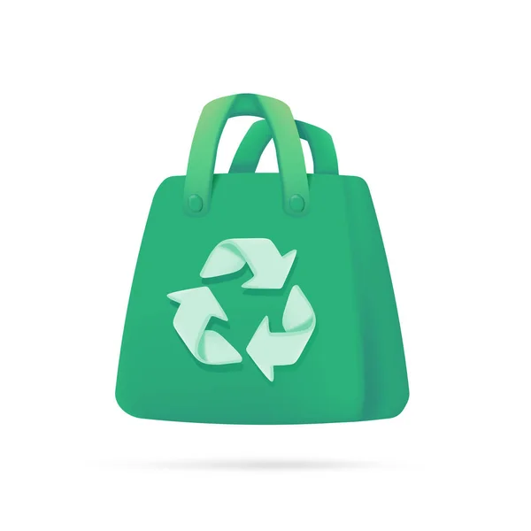 Зеленый Переработанный Мешок Концепция Использования Пластиковых Заменителей Материалов Мира — стоковый вектор