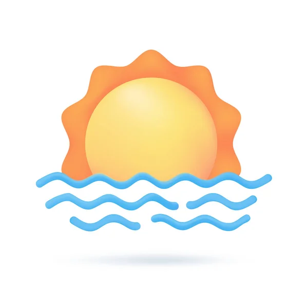 3D天气预报图标夏天的太阳与明亮的阳光炎热的天气 3D说明 — 图库矢量图片
