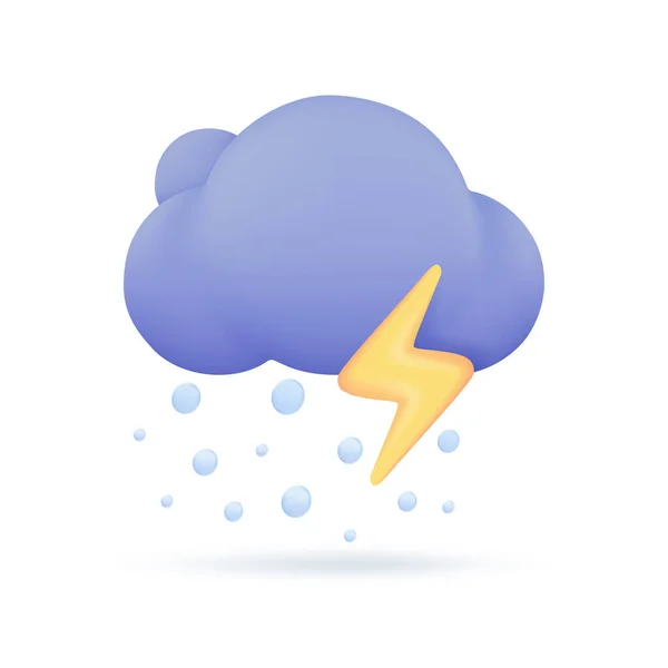 3D天气预报标志着乌云和暴雨中的雷声 3D说明 — 图库矢量图片