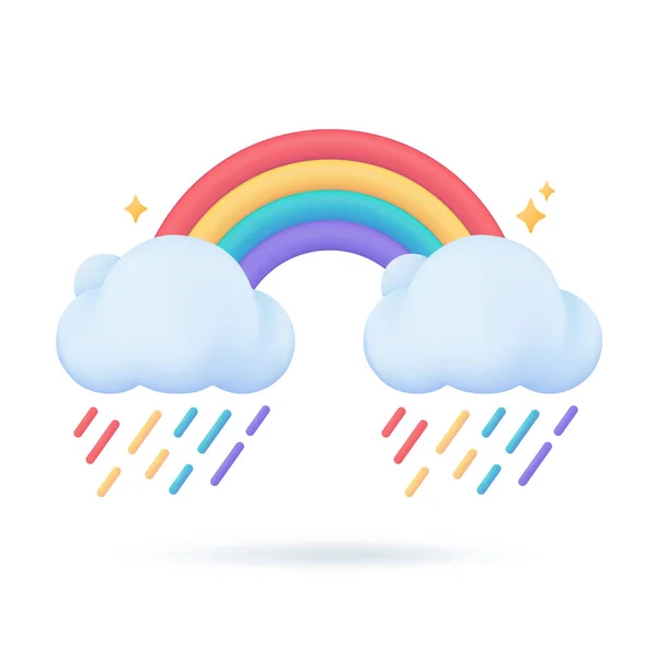 3D天气预报象征着雨后晴朗的天空美丽的彩虹 3D插图 — 图库矢量图片