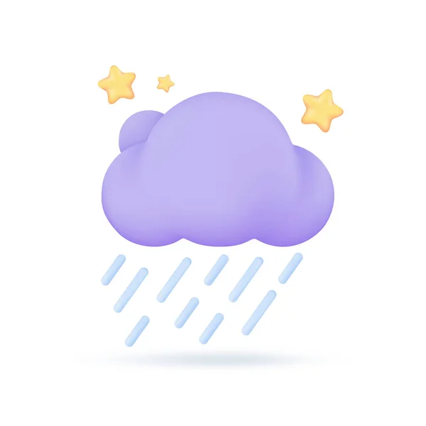 3D天気予報アイコン雨の日に月と雲の夜 3Dイラスト — ストックベクタ