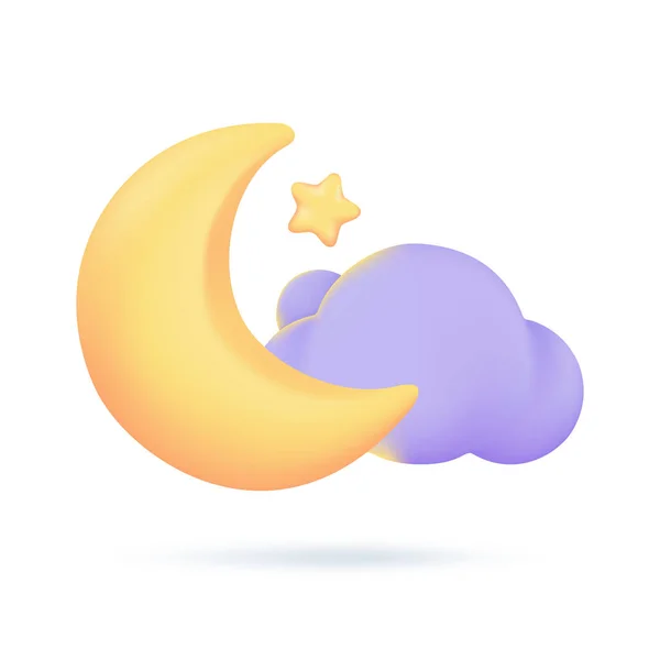 Ícones Previsão Tempo Noite Com Lua Nuvens Dia Chuvoso Ilustração — Vetor de Stock