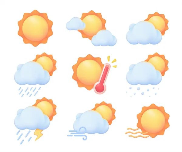 Значок Прогноза Погоды Яркое Солнце Температура Жаркая Течение Дня Трехмерная — стоковый вектор