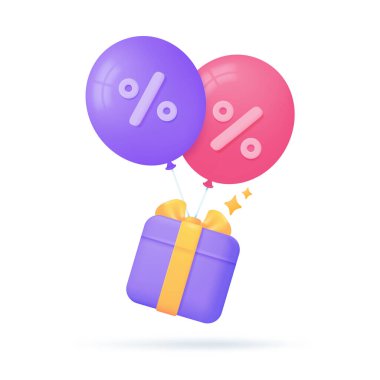 Hediye kutusu müşterilere özel indirimli indirimler sunuyor. 3B illüstrasyon.