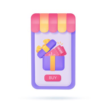 Tenteli cep telefonları müşterilere özel indirimler sunuyor. Çevrimiçi iş konsepti. 3B illüstrasyon.