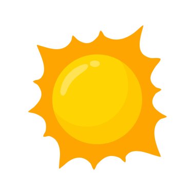 Sarı güneş ikonu basit çizgi film tasarımı. Yazın güneş ışınları