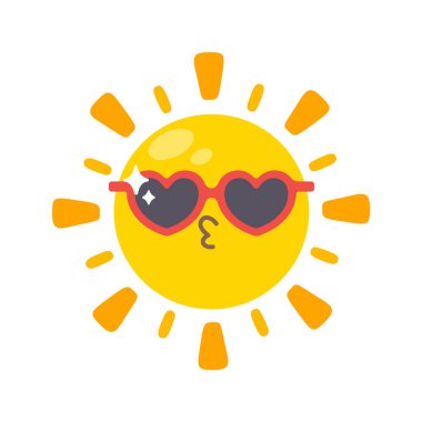 Güneş gözlüğü takan gülümseyen güneş çizgi filmi yaz seyahati konsepti güneş ışınlarından korunma