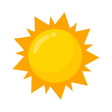 Sarı güneş ikonu basit çizgi film tasarımı. Yazın güneş ışınları