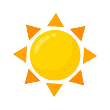 Sarı güneş ikonu basit çizgi film tasarımı. Yazın güneş ışınları