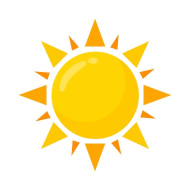 Sarı güneş ikonu basit çizgi film tasarımı. Yazın güneş ışınları