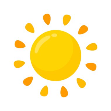 Sarı güneş ikonu basit çizgi film tasarımı. Yazın güneş ışınları