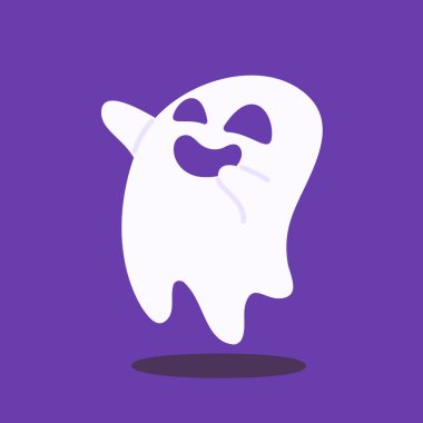 Beyaz pelerinli şirin hayalet karikatürü. Korkunç cadılar bayramı çizimi.