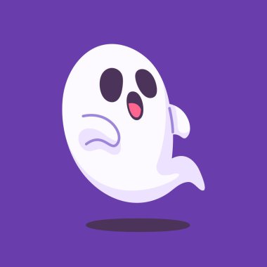 Beyaz pelerinli şirin hayalet karikatürü. Korkunç cadılar bayramı çizimi.