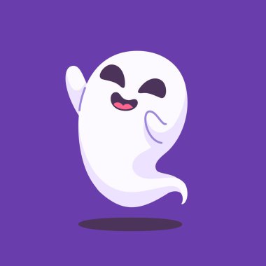 Beyaz pelerinli şirin hayalet karikatürü. Korkunç cadılar bayramı çizimi.