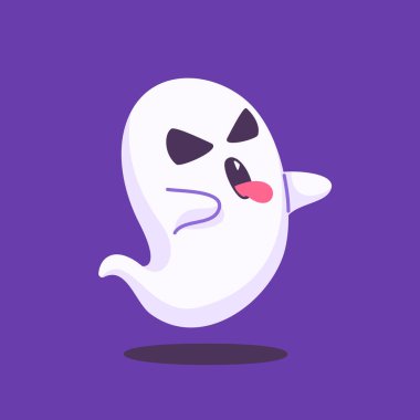 Beyaz pelerinli şirin hayalet karikatürü. Korkunç cadılar bayramı çizimi.