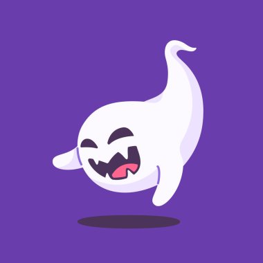 Beyaz pelerinli şirin hayalet karikatürü. Korkunç cadılar bayramı çizimi.