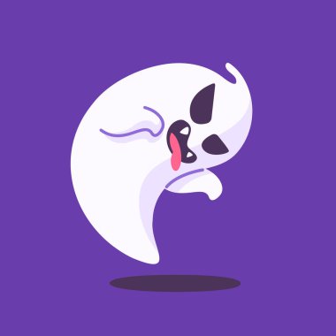 Beyaz pelerinli şirin hayalet karikatürü. Korkunç cadılar bayramı çizimi.